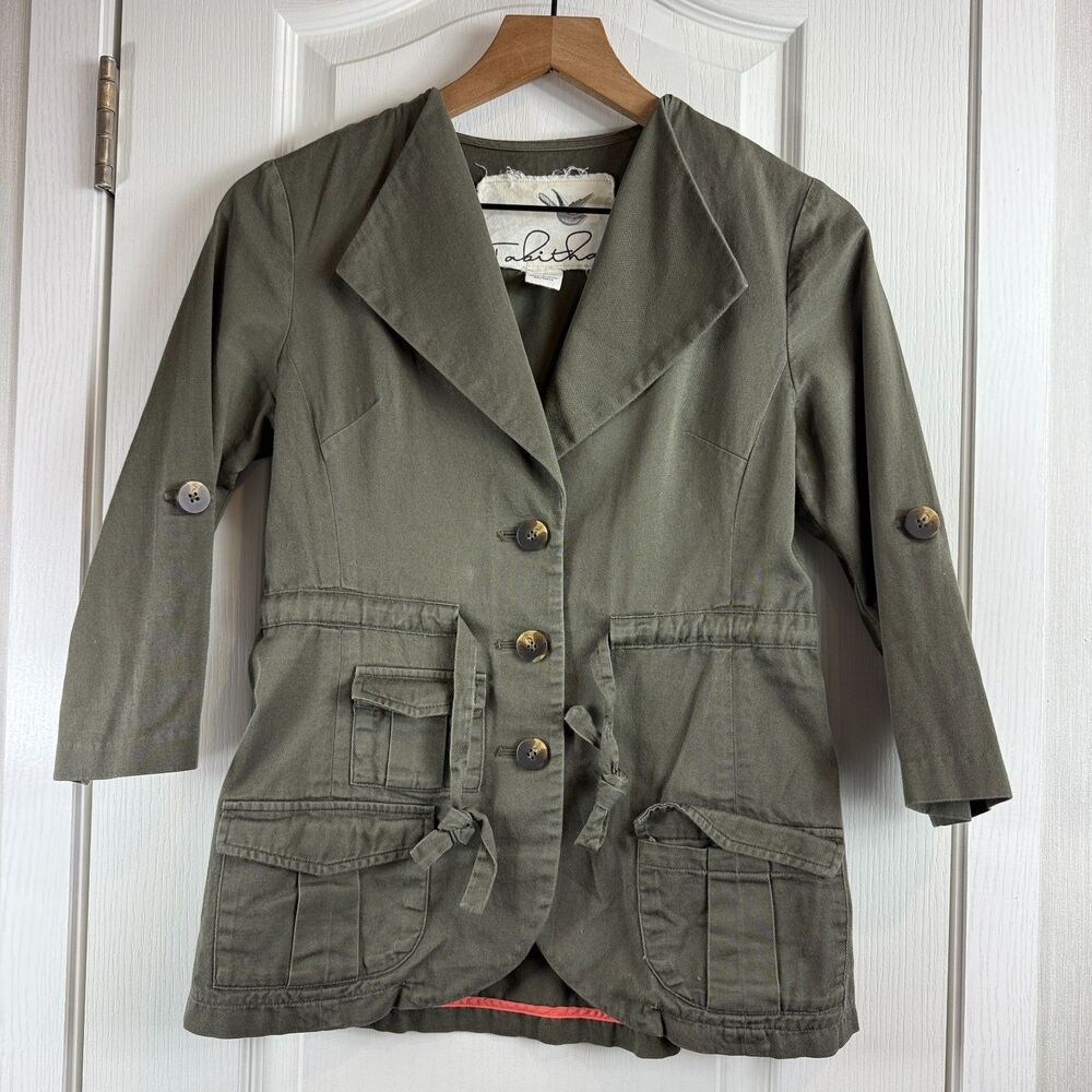 Anthropologie Tabitha Women's Army Green Military Jacket 3/4 Sleeve Size 0
